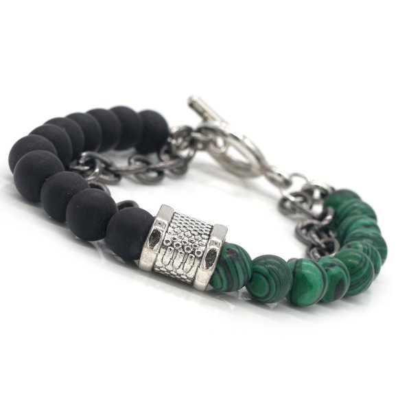 My Bead Emporium Other - Men's bracelet with lava rock and Malachite stones. Toggle clamp.